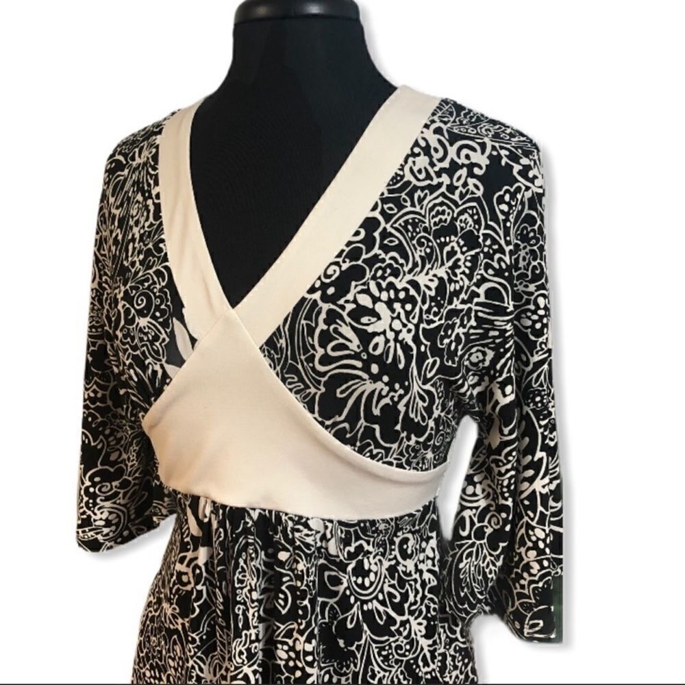 𝅺A.P.N.Y. Floral Patterned V-Neck Flutter Sleeve Tie Back Patterned Dress Sz S - Picture 3 of 10